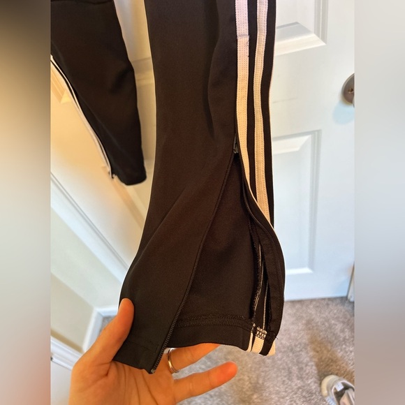 adidas Black skinny Track Pants with White Stripes with ankle zippers - Picture 5 of 7